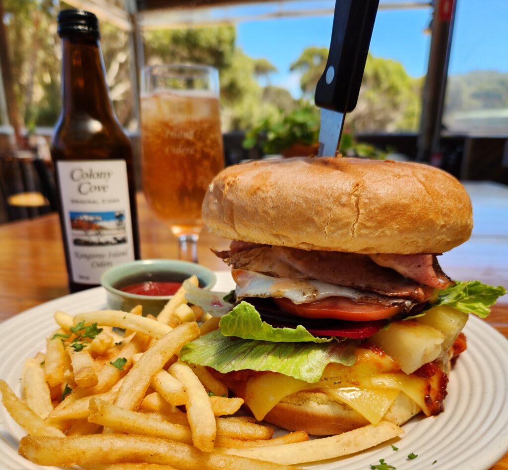 aussie burger and Kangaroo Island Cider AFL special